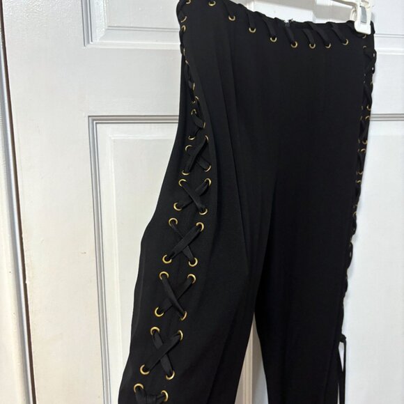 Moschino Cheap and Chic Side Slit Lace Up Pants Black Gold Vintage USA 4 6 8 S - Picture 6 of 16